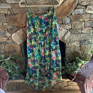 Tropical Floral Maxi Sun Dress; Lined Size Medium/Large